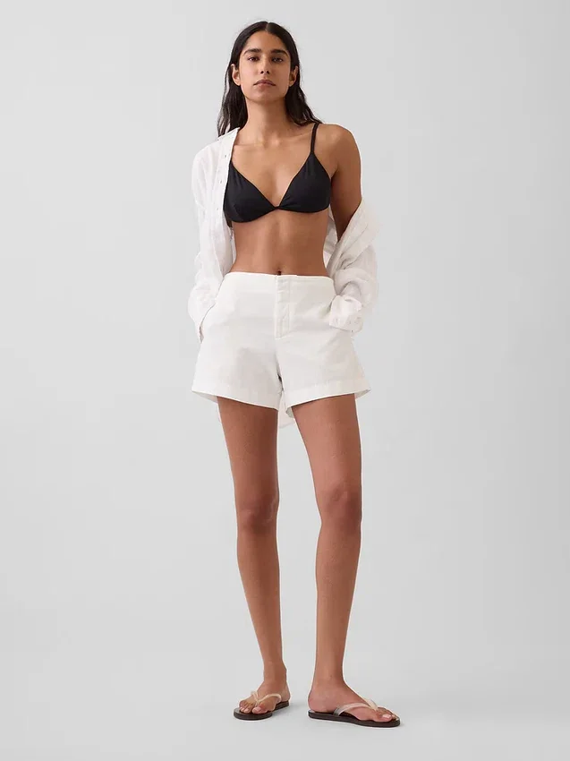 4" mid-rise korte broek van linnenmix