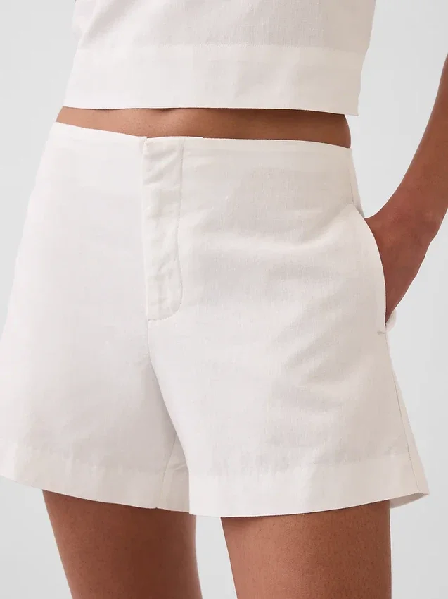 4" mid-rise korte broek van linnenmix