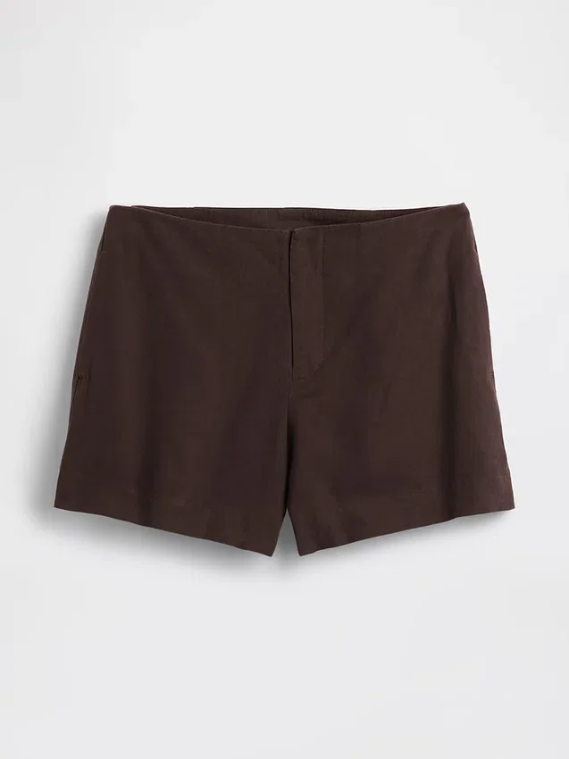 4" mid-rise korte broek van linnenmix