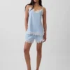 4" mid-rise korte broek van linnenmix met kanten rand
