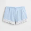 4" mid-rise korte broek van linnenmix met kanten rand