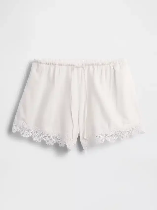 4" mid-rise korte broek van linnenmix met kanten rand