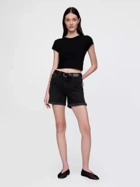 5" denim girlfriend-korte broek met middelhoge taille