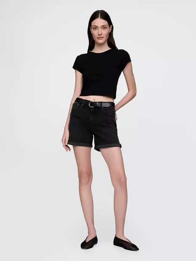5" denim girlfriend-korte broek met middelhoge taille