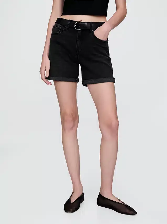 5" denim girlfriend-korte broek met middelhoge taille