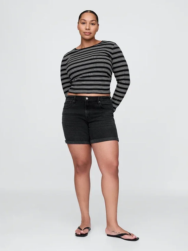 5" denim girlfriend-korte broek met middelhoge taille