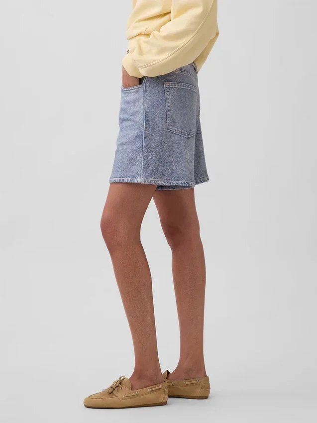 5" Korte broeken van bedrukt gebreid denim met middelhoge taille