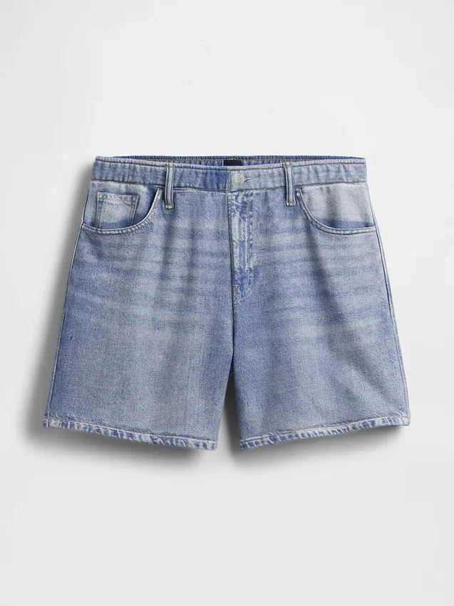 5" Korte broeken van bedrukt gebreid denim met middelhoge taille