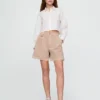 6" mid-rise twill geplooide korte broek