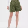 6" mid-rise twill geplooide korte broek