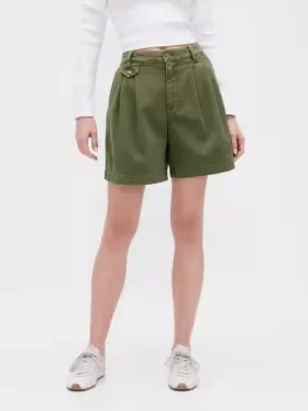 6″ mid-rise twill geplooide korte broek