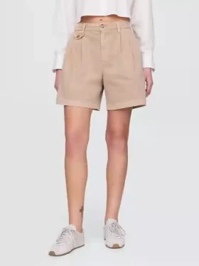 6″ mid-rise twill geplooide korte broek