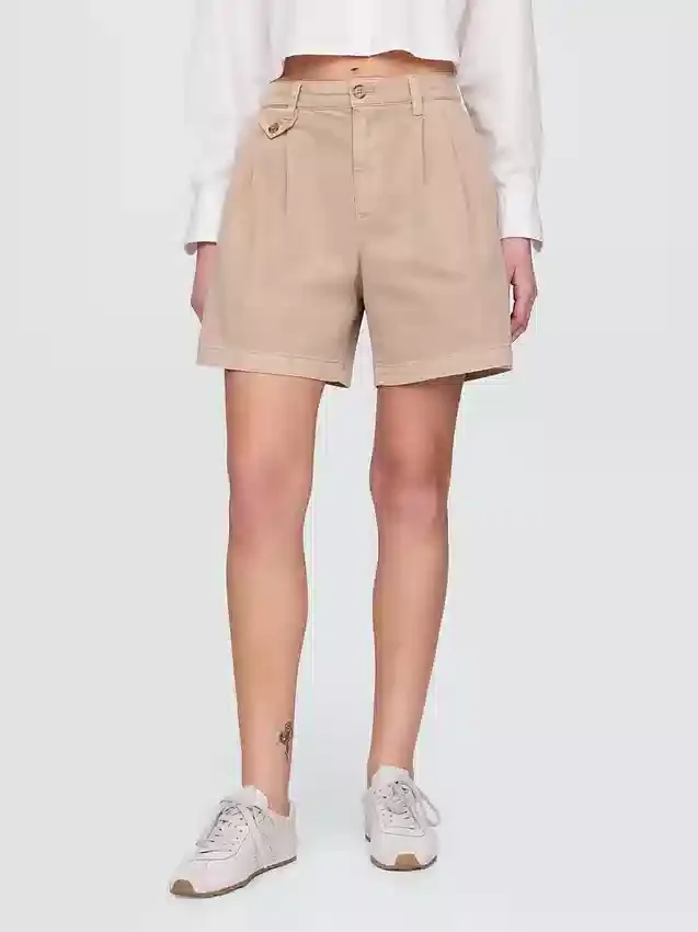 6" mid-rise twill geplooide korte broek