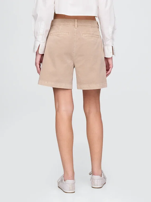 6" mid-rise twill geplooide korte broek