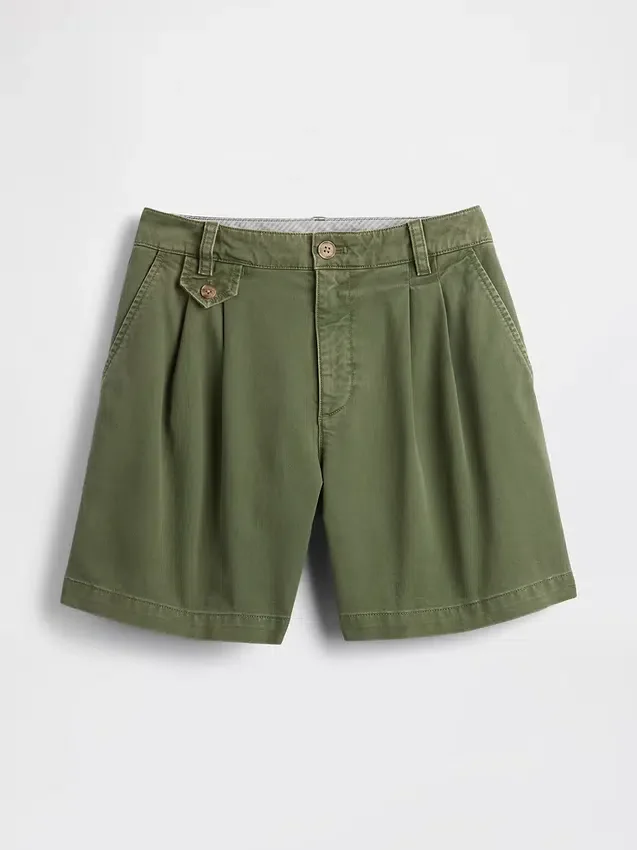 6" mid-rise twill geplooide korte broek