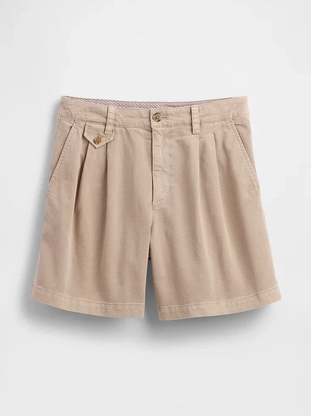 6" mid-rise twill geplooide korte broek