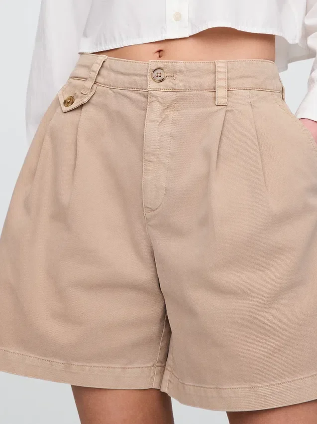 6" mid-rise twill geplooide korte broek