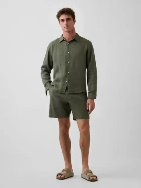 7,5" korte broek van linnen-katoen