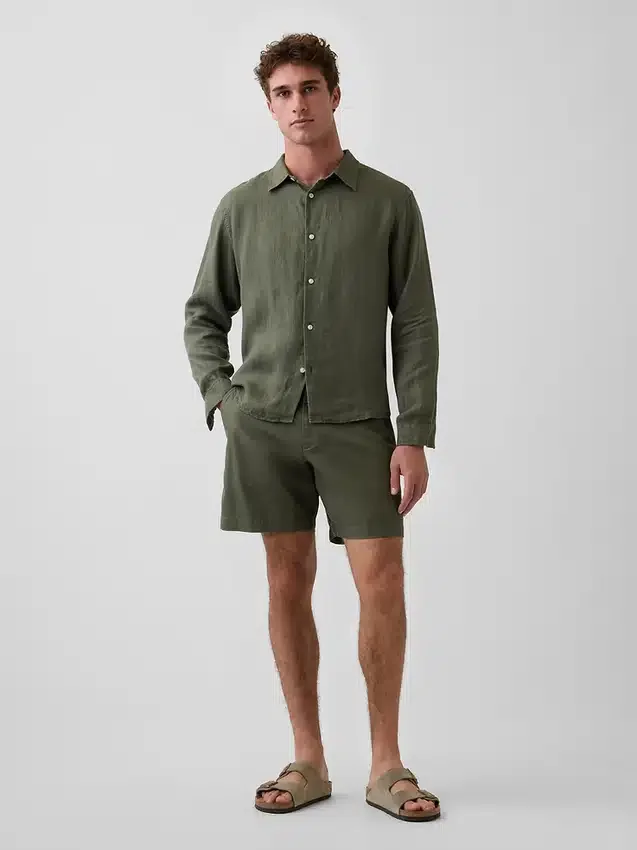 7,5" korte broek van linnen-katoen