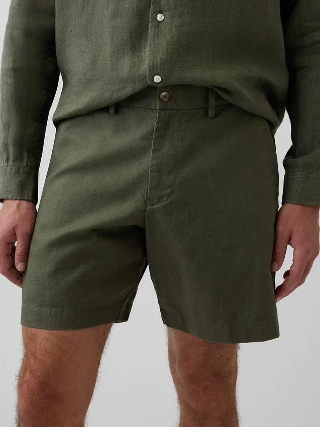 7,5" korte broek van linnen-katoen