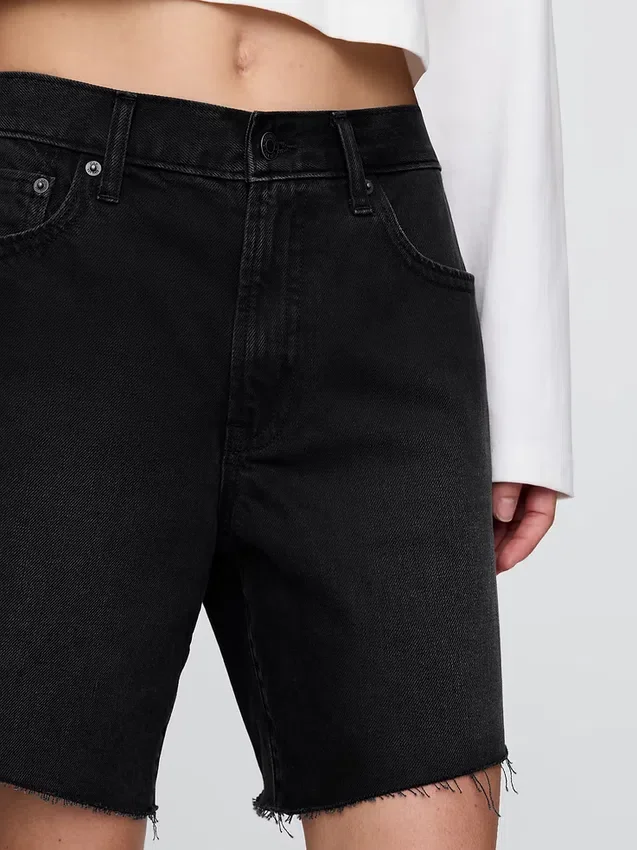 8" Korte broek van denim met middelhoge taille in losse jaren '90-stijl
