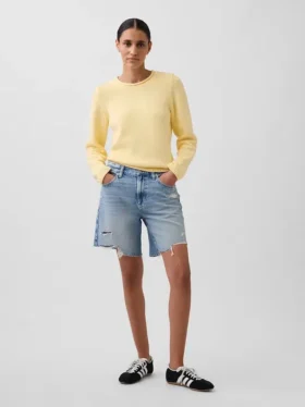 8" loszittende denim korte broek met middelhoge taille