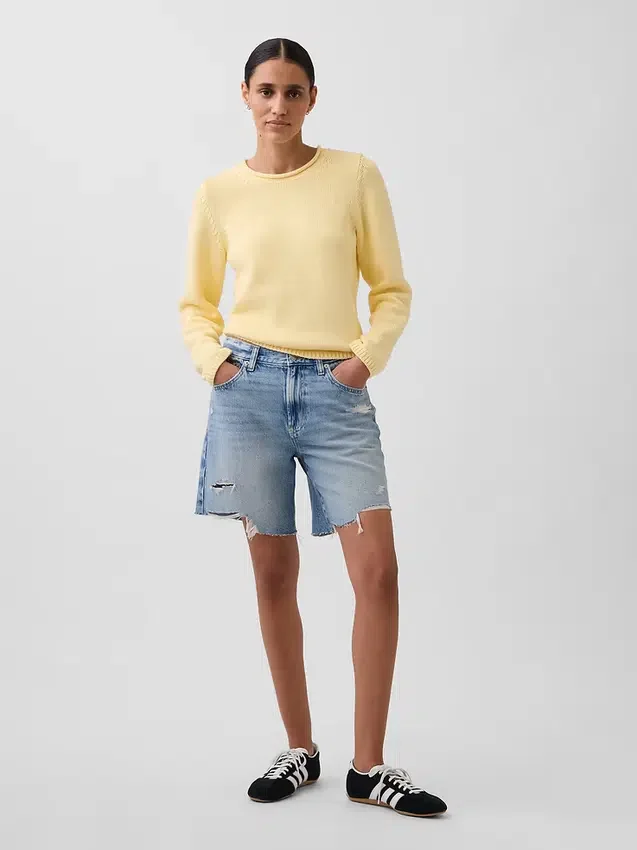 8" loszittende denim korte broek met middelhoge taille