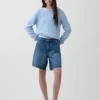 8" loszittende denim korte broek met middelhoge taille