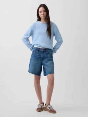 8" loszittende denim korte broek met middelhoge taille