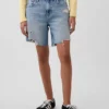 8" loszittende denim korte broek met middelhoge taille