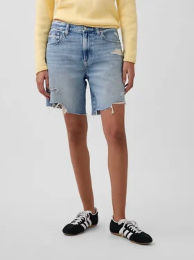 8″ loszittende denim korte broek met middelhoge taille