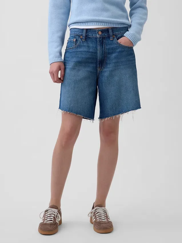 8" loszittende denim korte broek met middelhoge taille