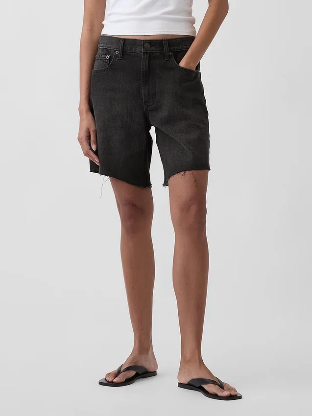 8" loszittende denim korte broek met middelhoge taille