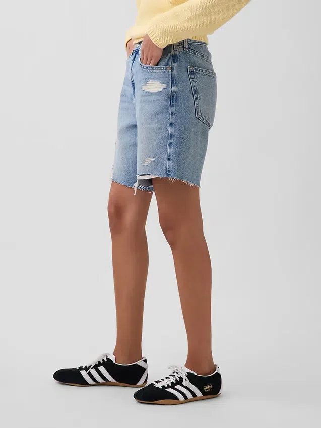 8" loszittende denim korte broek met middelhoge taille