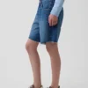 8" loszittende denim korte broek met middelhoge taille