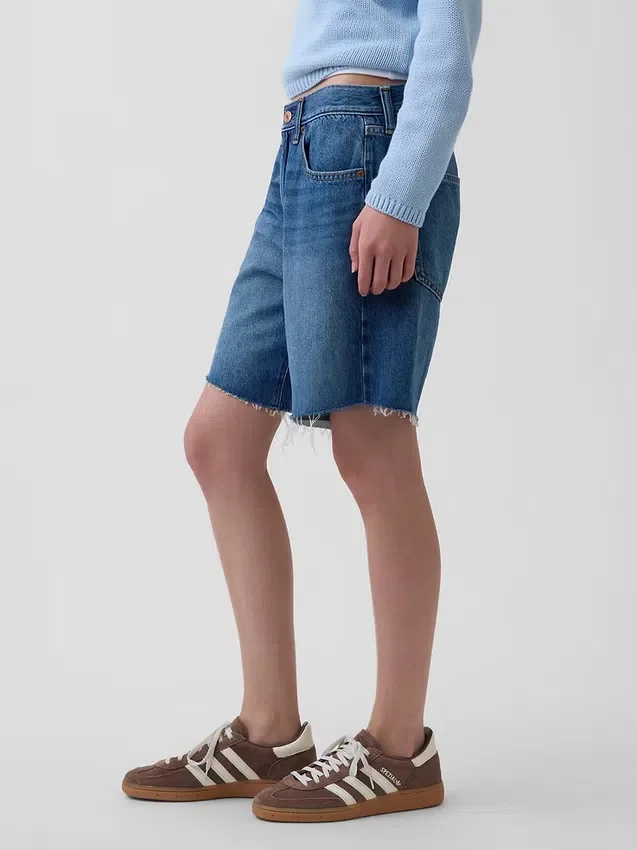 8" loszittende denim korte broek met middelhoge taille