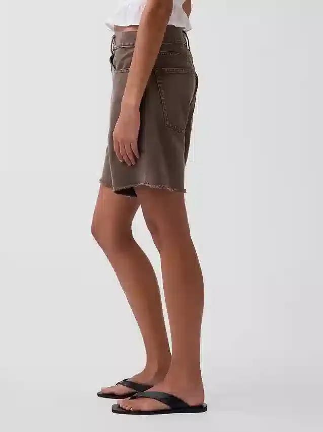 8" loszittende denim korte broek met middelhoge taille
