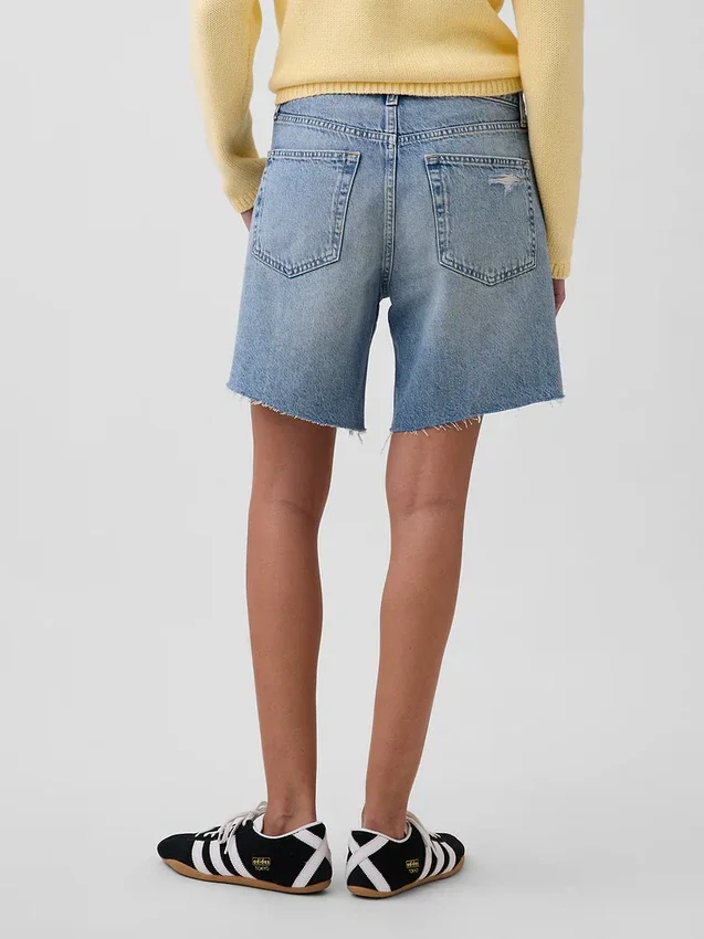 8" loszittende denim korte broek met middelhoge taille