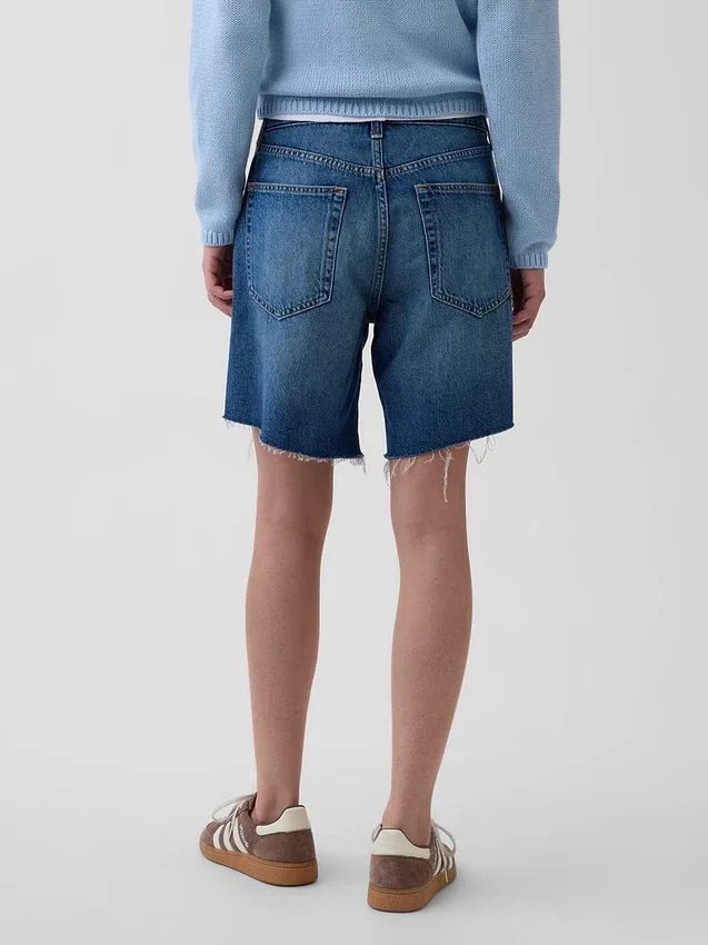 8" loszittende denim korte broek met middelhoge taille