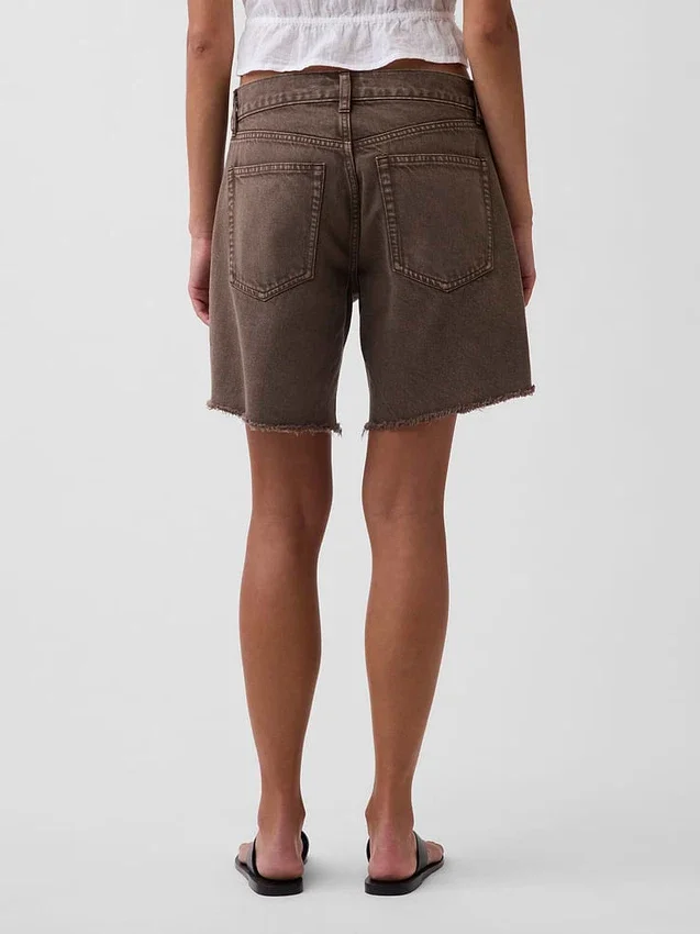 8" loszittende denim korte broek met middelhoge taille