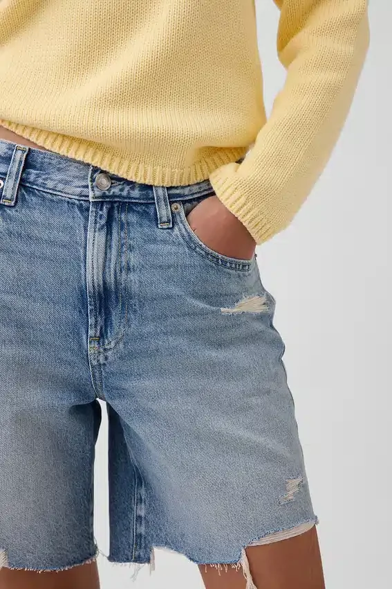 8" loszittende denim korte broek met middelhoge taille