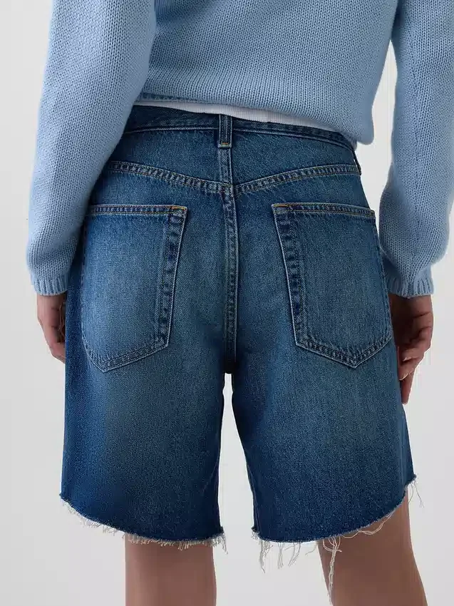 8" loszittende denim korte broek met middelhoge taille