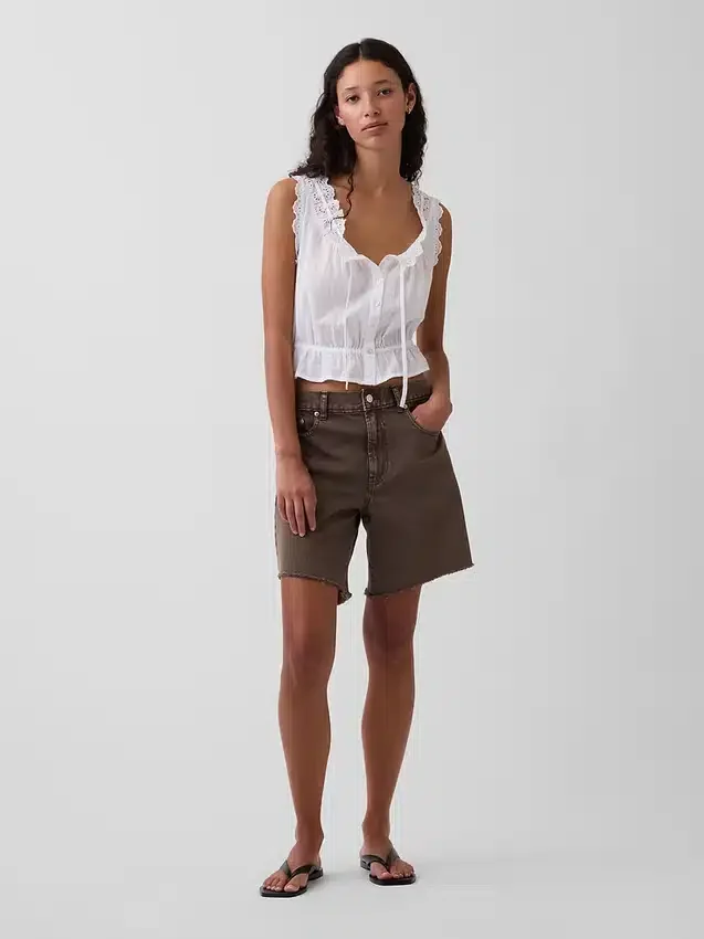 8" loszittende denim korte broek met middelhoge taille