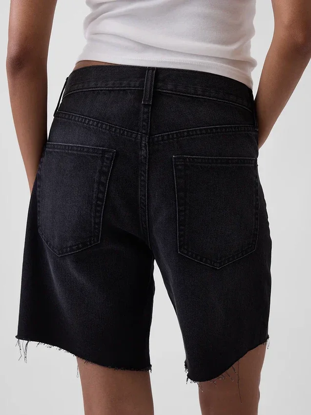 8" loszittende denim korte broek met middelhoge taille