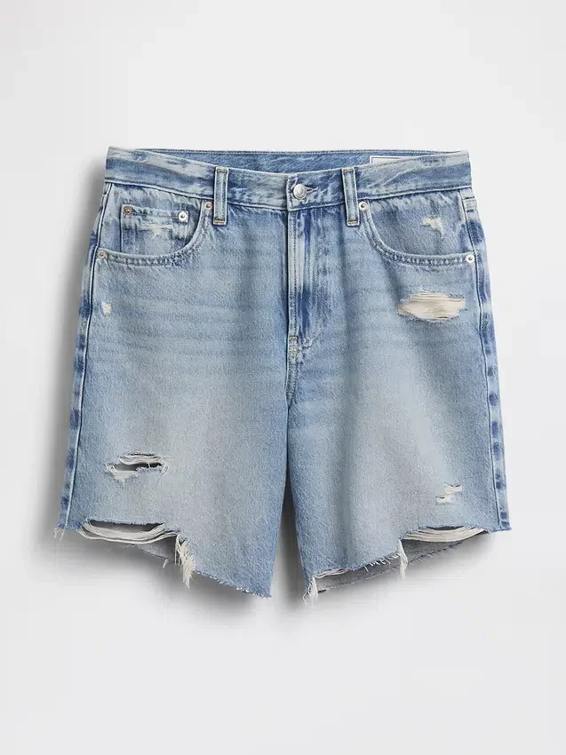 8" loszittende denim korte broek met middelhoge taille