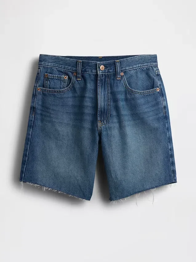 8" loszittende denim korte broek met middelhoge taille