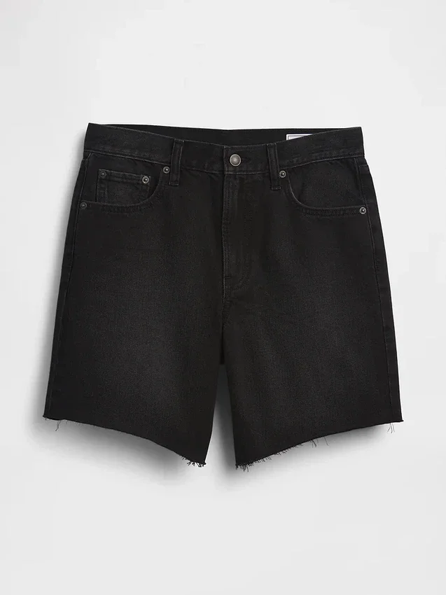 8" loszittende denim korte broek met middelhoge taille