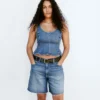 8" loszittende denim korte broek met middelhoge taille