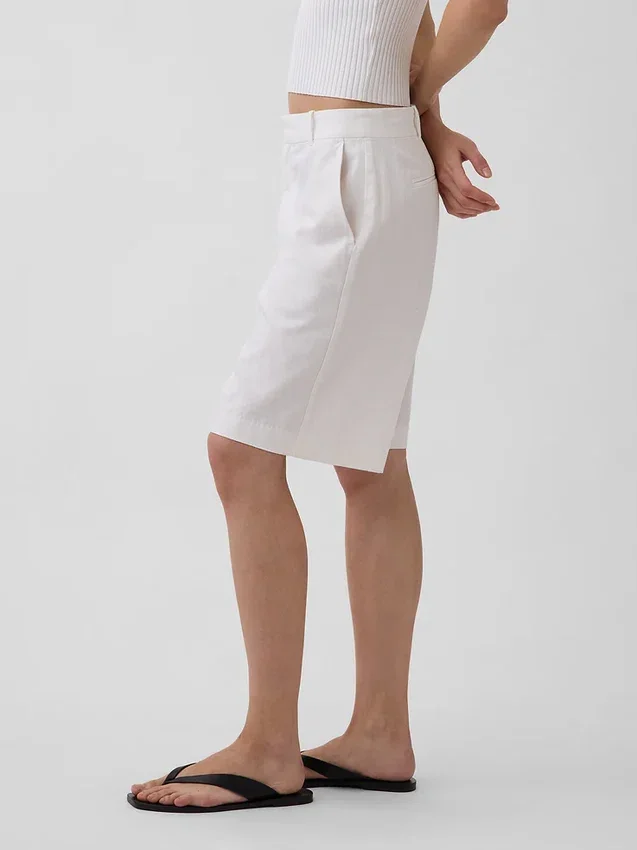9" korte broek van linnenmix met lage taille