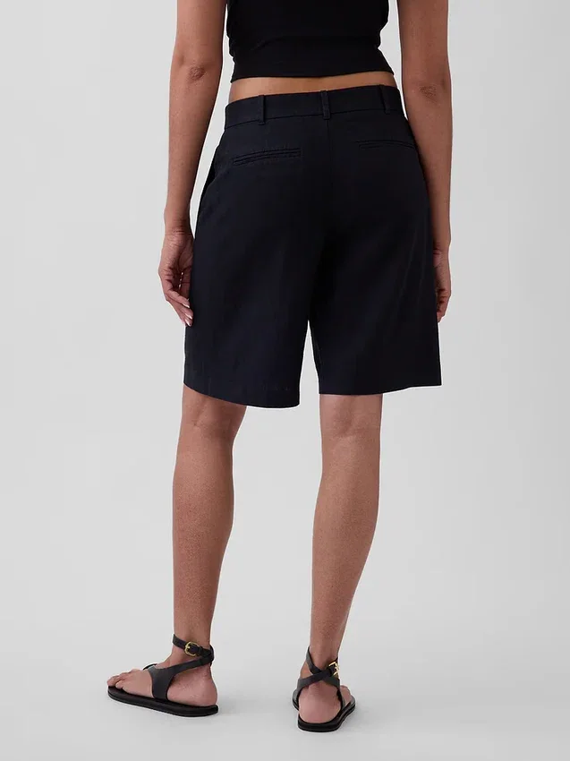 9" korte broek van linnenmix met lage taille
